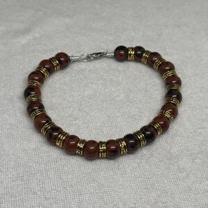 Mahogany Obsidian Beaded Bracelet with Gold Accents